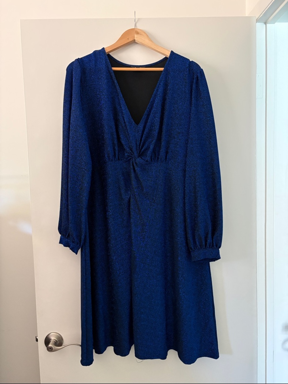 Deep Navy V-Neck Long Sleeve Women's Dress